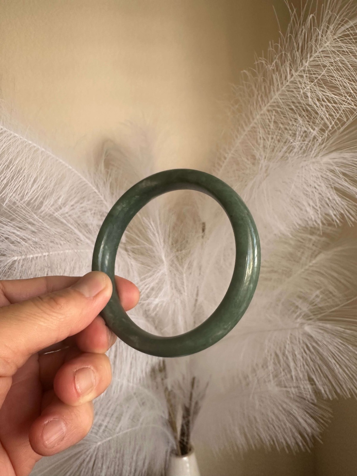 Beautiful Dark Green Jade Bangle Bracelet Taiwanese Jade Nephrite Grade A 64mm