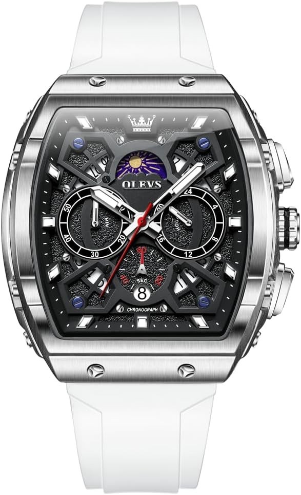 OLEVS Men’s Luxury Analog Watch, Textured Silicone Strap Sport Business Casual