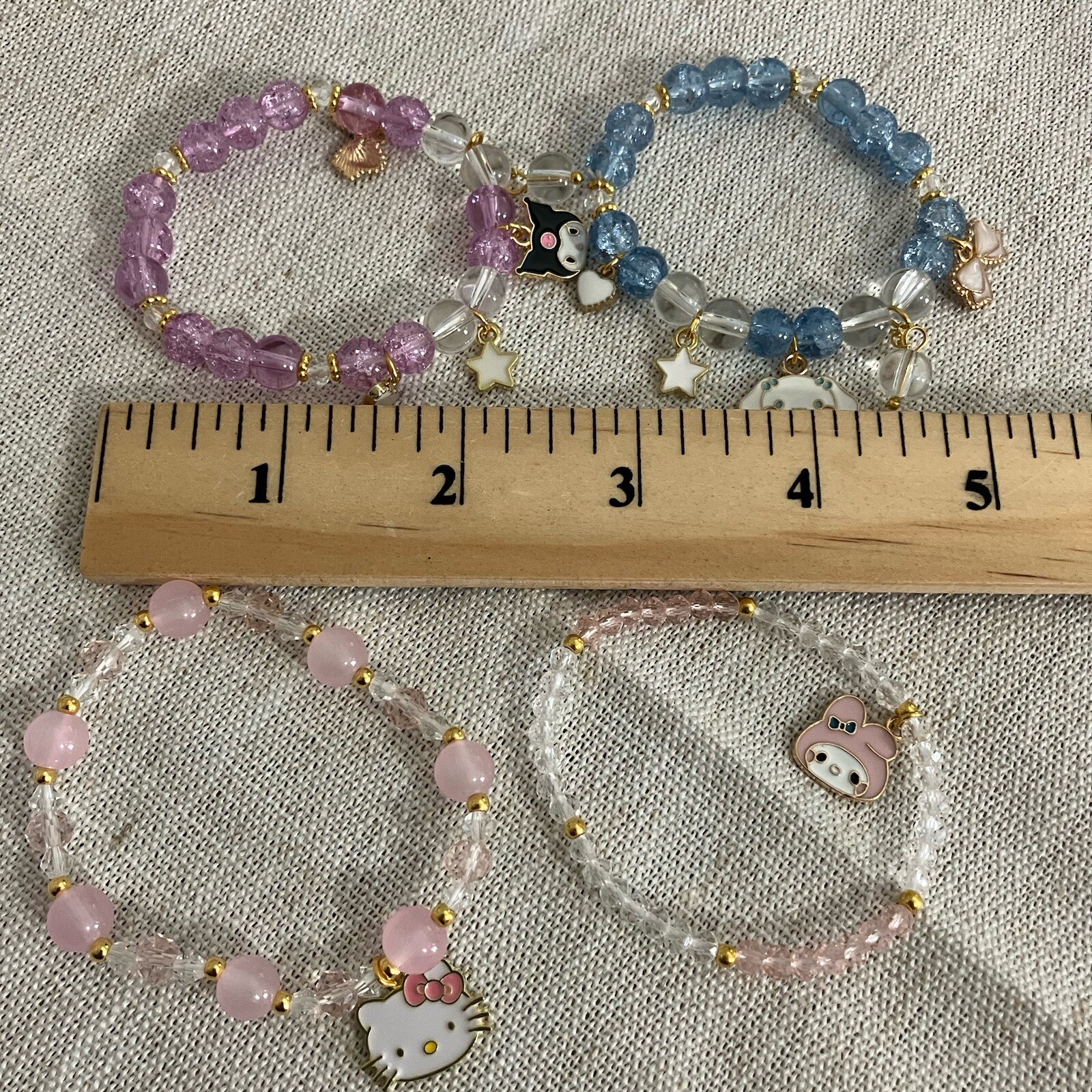 Hello Kitty Stretch Charm Bracelet Set Kuromi My Melody Cinnamoroll Jewelry