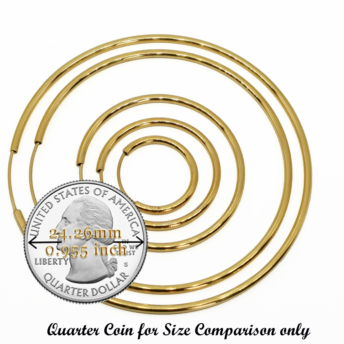 Real 18K Yellow Gold Filled Tarnish-Free Light-Weight THIN Endless Hoop Earrings