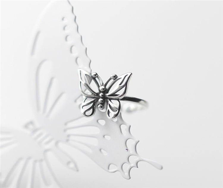 925 Sterling Silver Butterfly Bow Moon Star Zircon Adjustable Open Ring Women