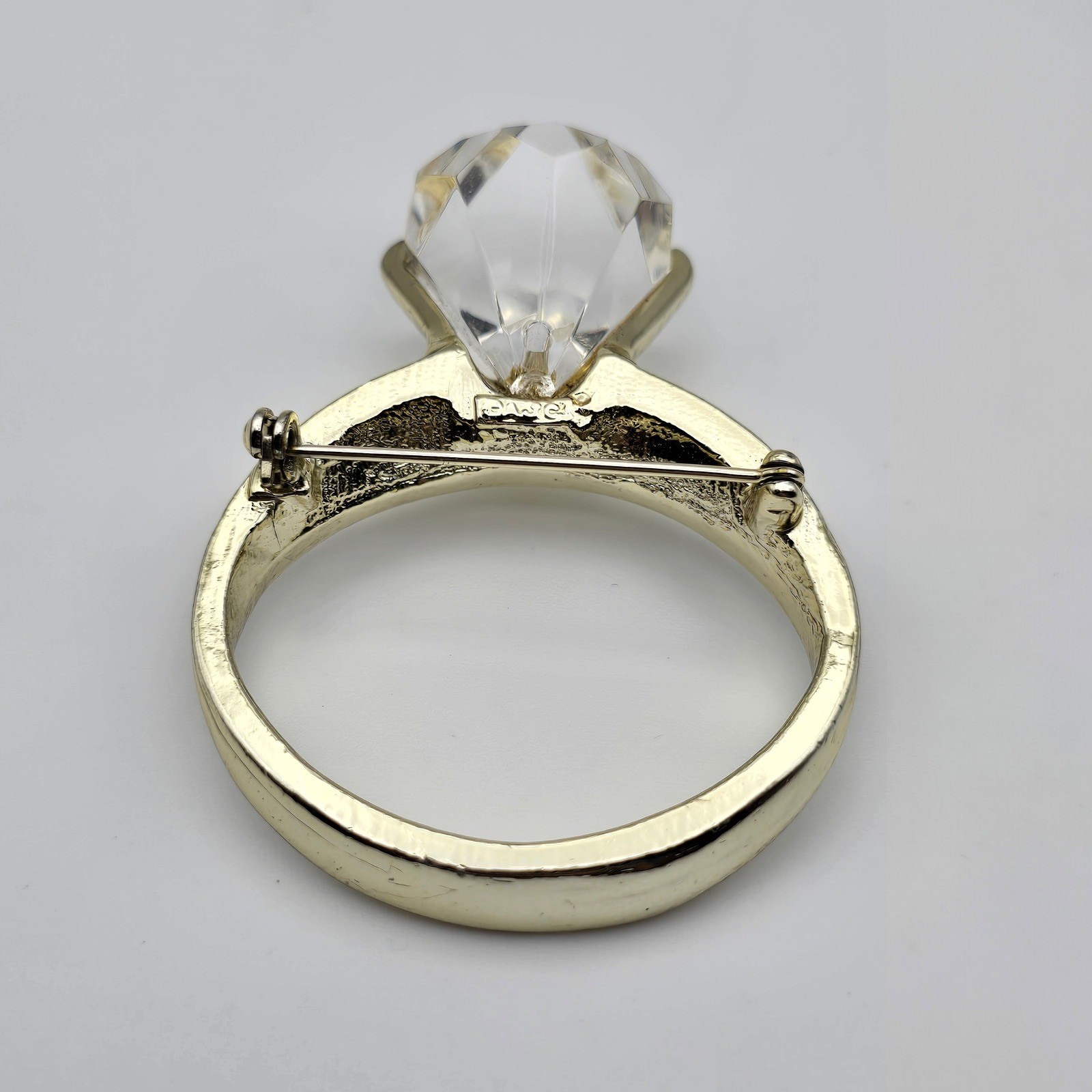 Vtg AJC Sparkle Stmt Ring Brooch Gold Tone Glam Engagement Bachelorette Bling