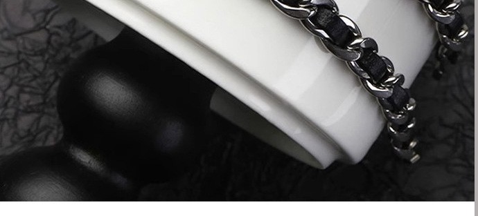 Silver Titanium Black PU Leather Jewelry Necklace Bracelet Chic Unisex Jewelry