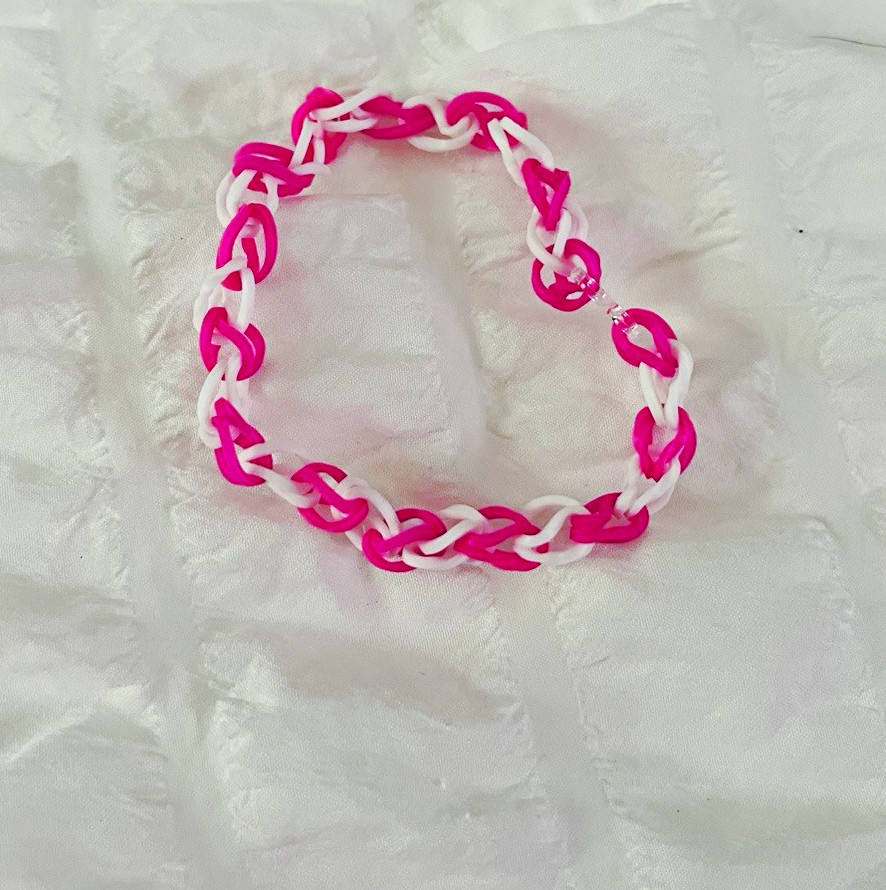 Pink White Rubber Chain Bracelet for Unisex Kids, Pink & White Colors