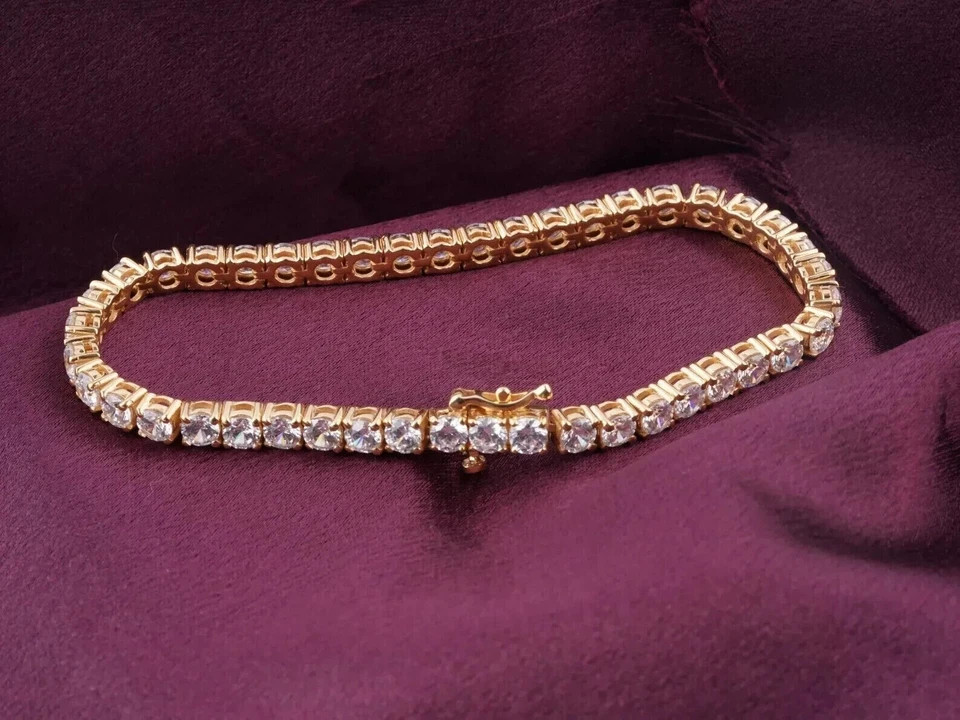 14k Yellow Gold Round Lab Grown Diamond 6.5″ Tennis Bracelet For Festive Gift !