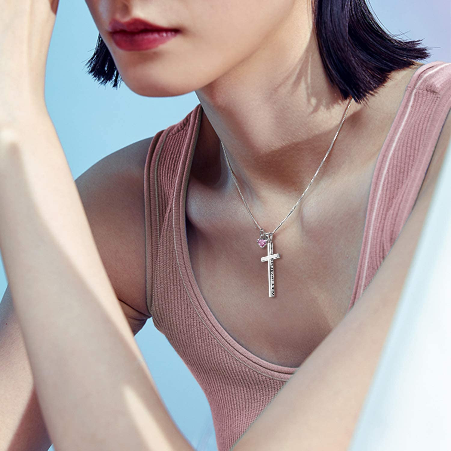 Sterling Silver Silver and Black Cross Necklace Philippians 4:13 I Can Do All th