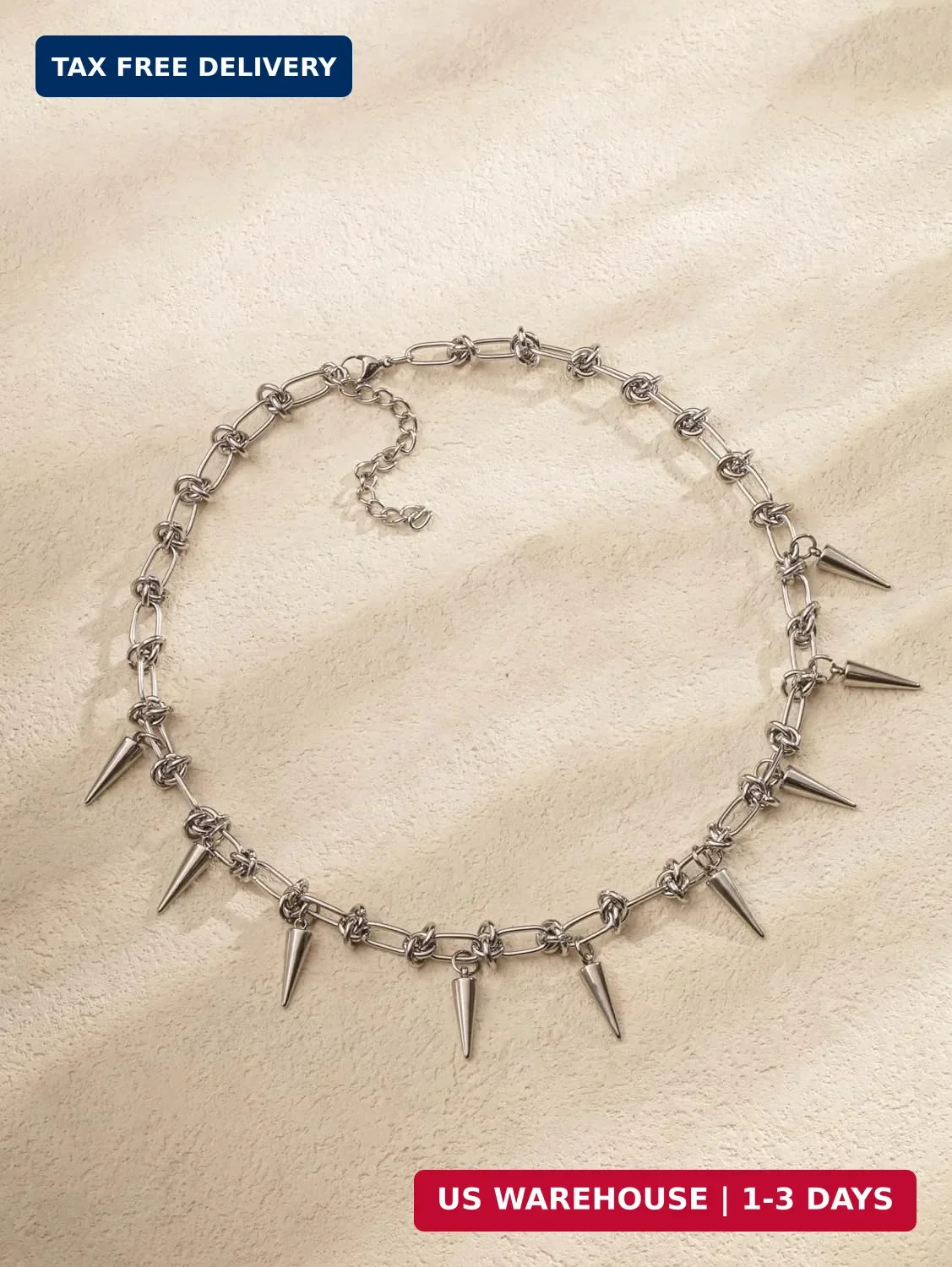 Sacina Silver-tone Chunky Chain Spike Choker, Emo Punk Grunge Necklace, Goth Y2k