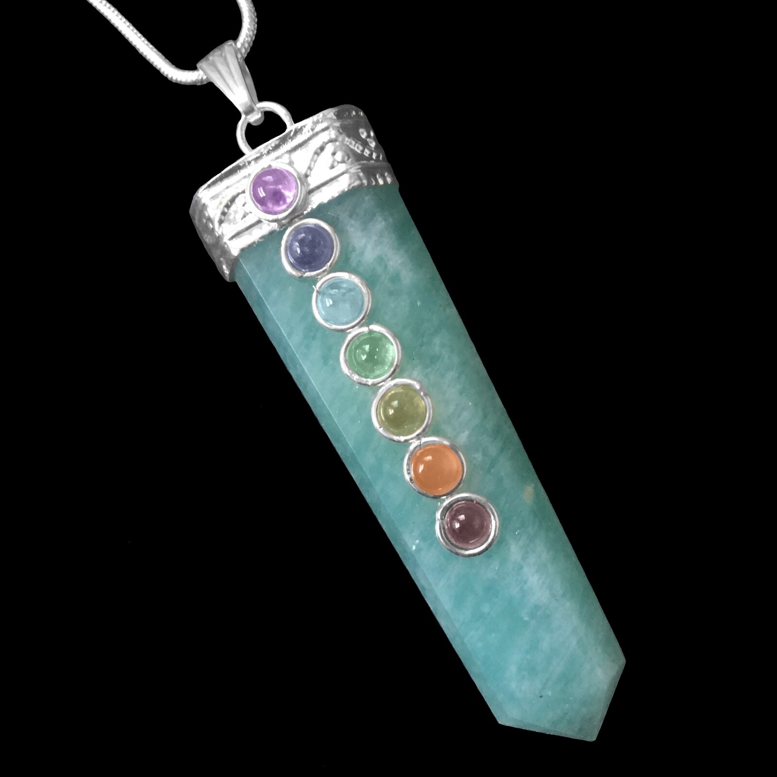Amazonite Crystal Chakra Pendant LARGE Sterling Silver Point Necklace CHARGED