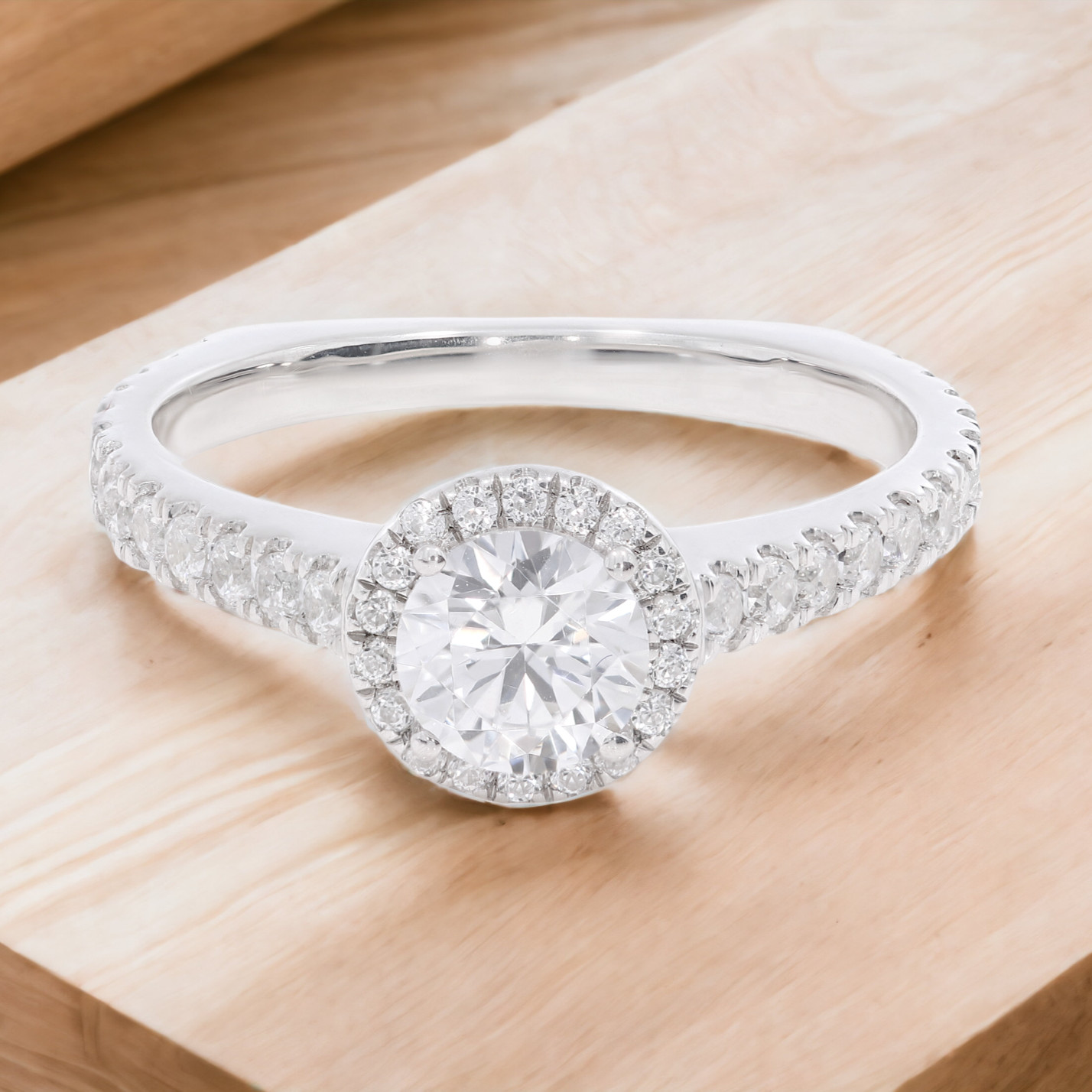1.25 Carat Round Cut Moissanite Halo Engagement Ring in 925 Silver for Women