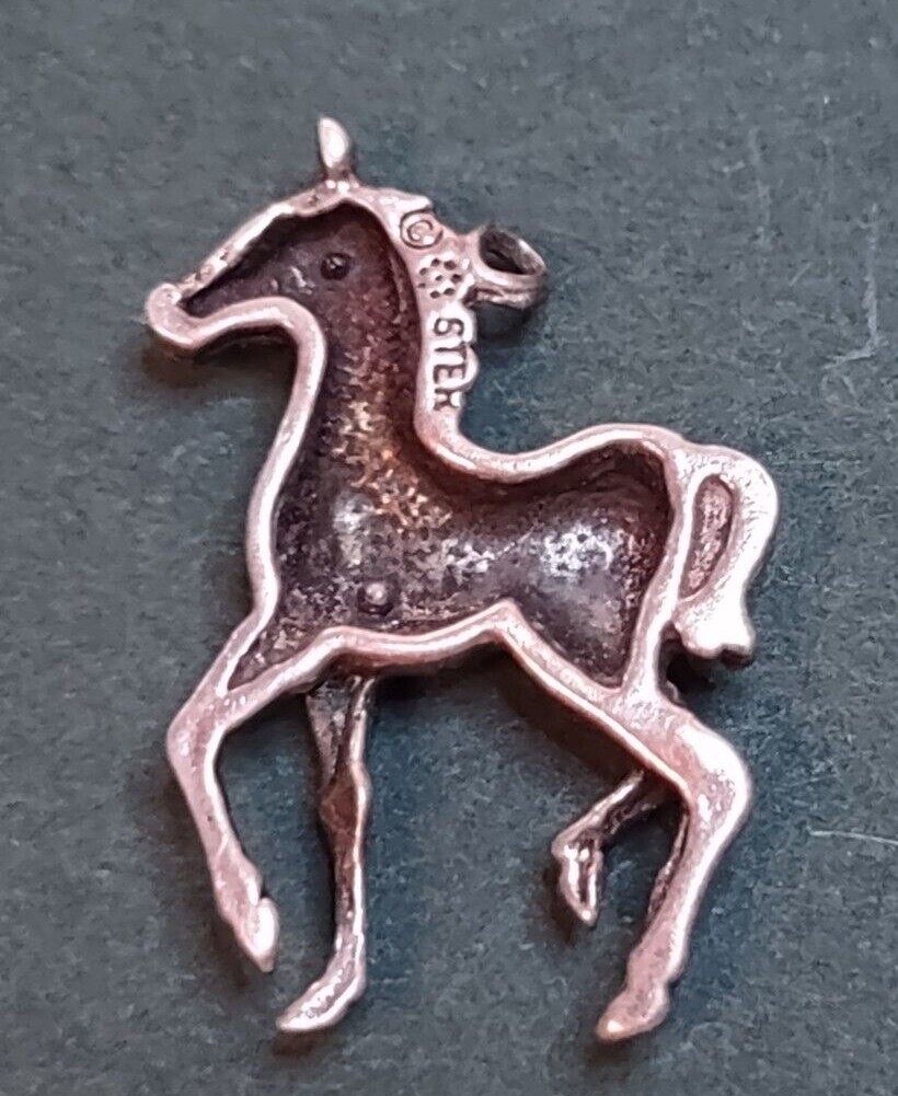 Sterling Silver Prancing Foal Charm Signed 925 Filly Colt Baby Horse Blue*Bunny
