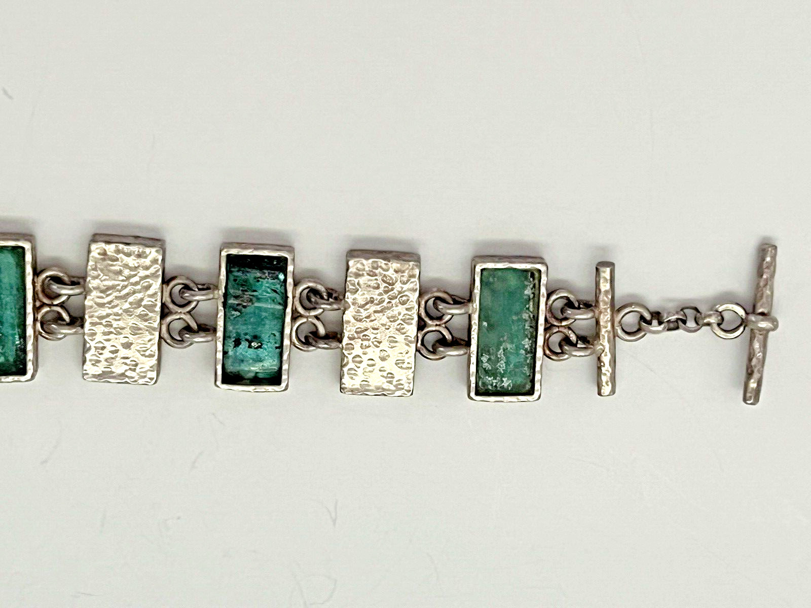 Roman Period Glass Fragments 200 B.C Set in 925 Silver Bracelet Vintage 2001