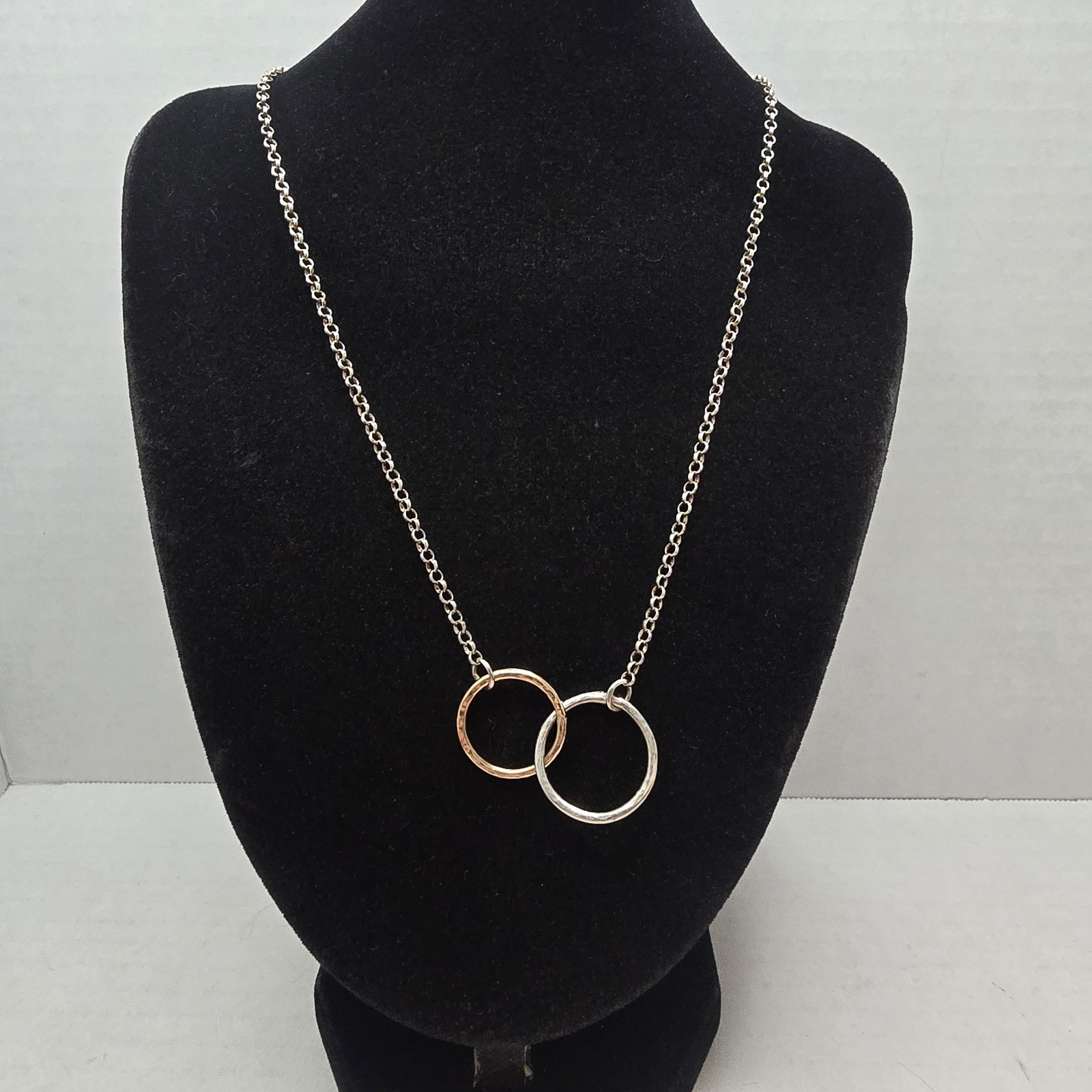 Designer’M.S Co.’ Sterling Silver and Gold Plated Intertwined Rings Necklace 20″