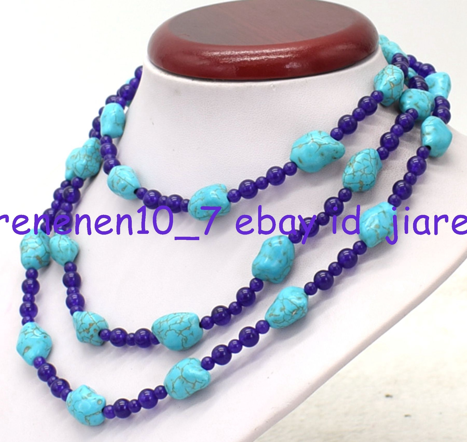 Natural 10x14mm Irregular Blue Turquoise &amethyst Bead Necklace 48in AAA