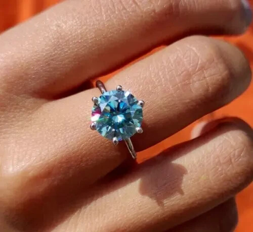 RARE 5.00 Ct Certified Round Cut Blue Treated Diamond Solitaire Ring 925 Silver