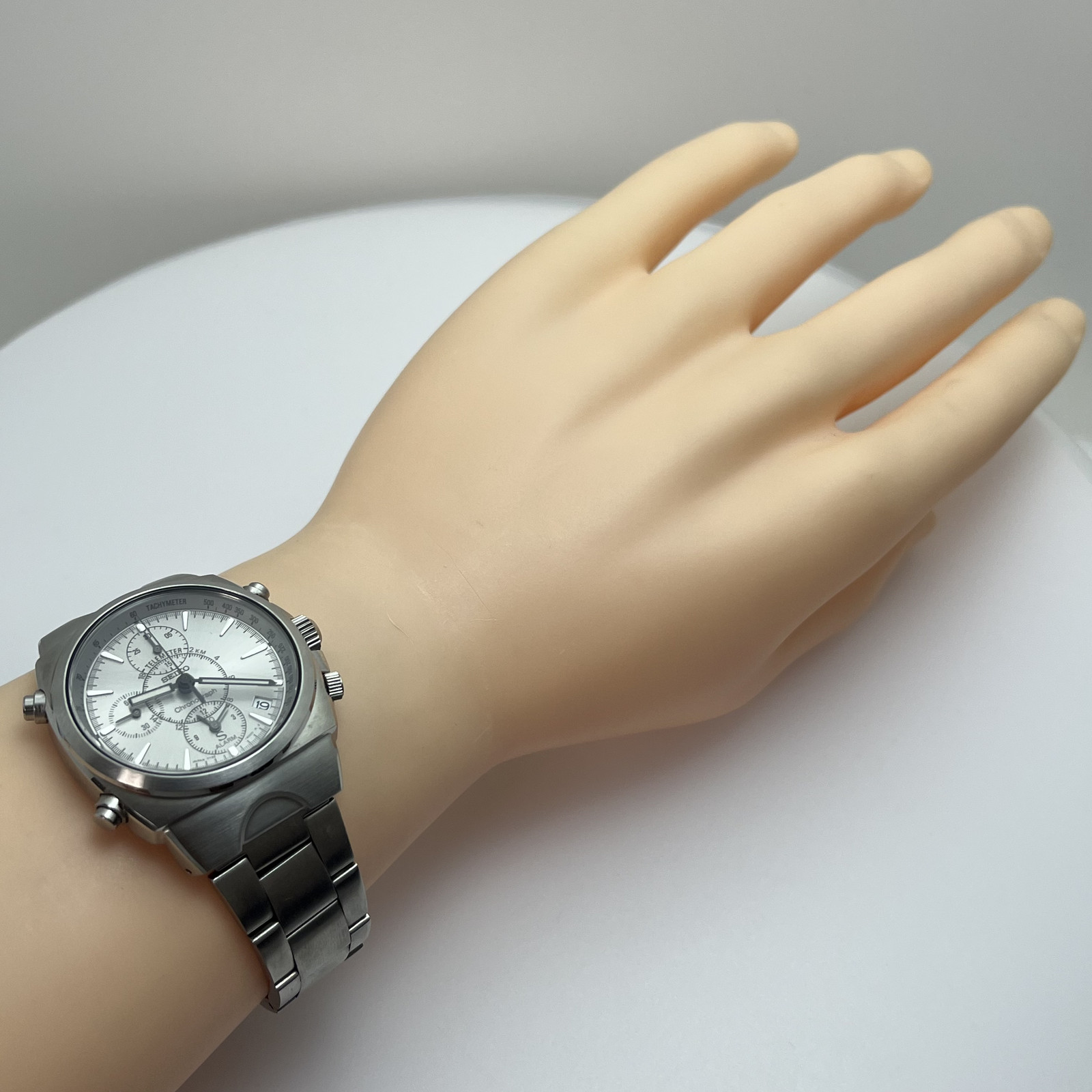 Seiko SUS 7T32 Chronograph Alarm Qz Tachymeter Date Stainless Steel Japan #B854