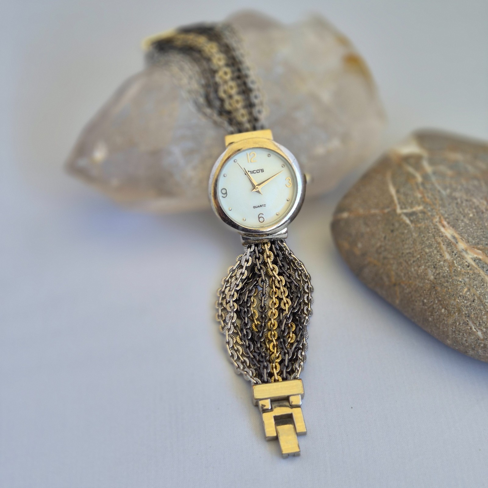 CHICO’S Two-Tone Quartz Analog Women’s Watch Sz. 7″ New Battery