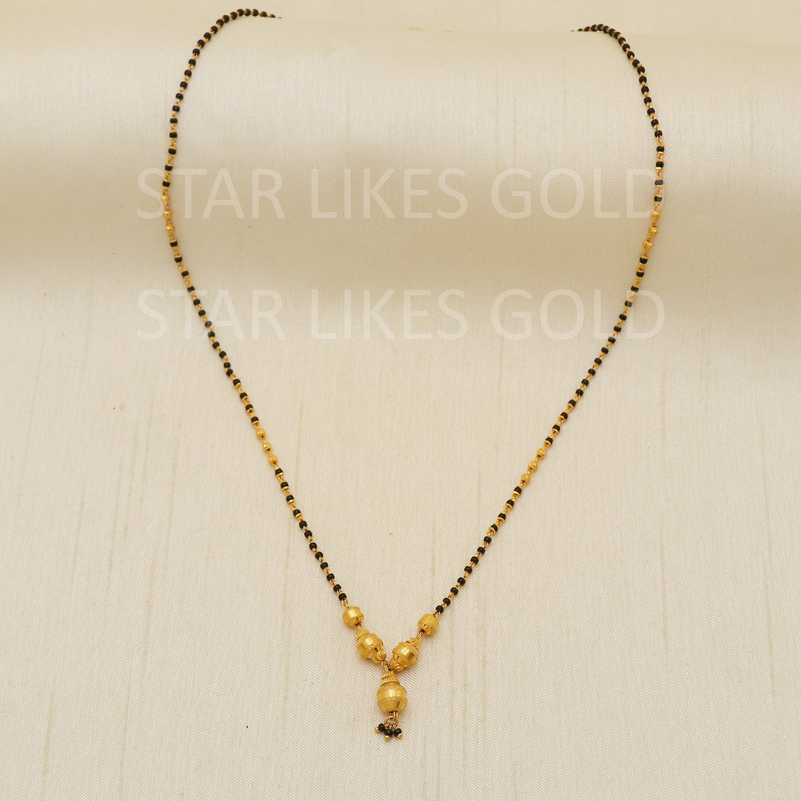 22k Gold Short Mangalsutra Chain No Pendant 18 Inches 7.8g Black Beads Women