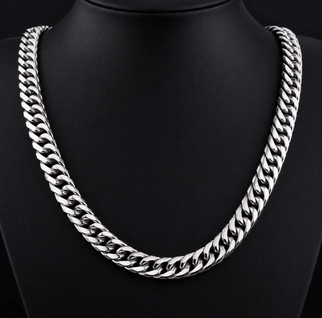 Marked 925 Silver Plated Heavy Miami Cuban Link Chain 24 Inch 10MM Italy