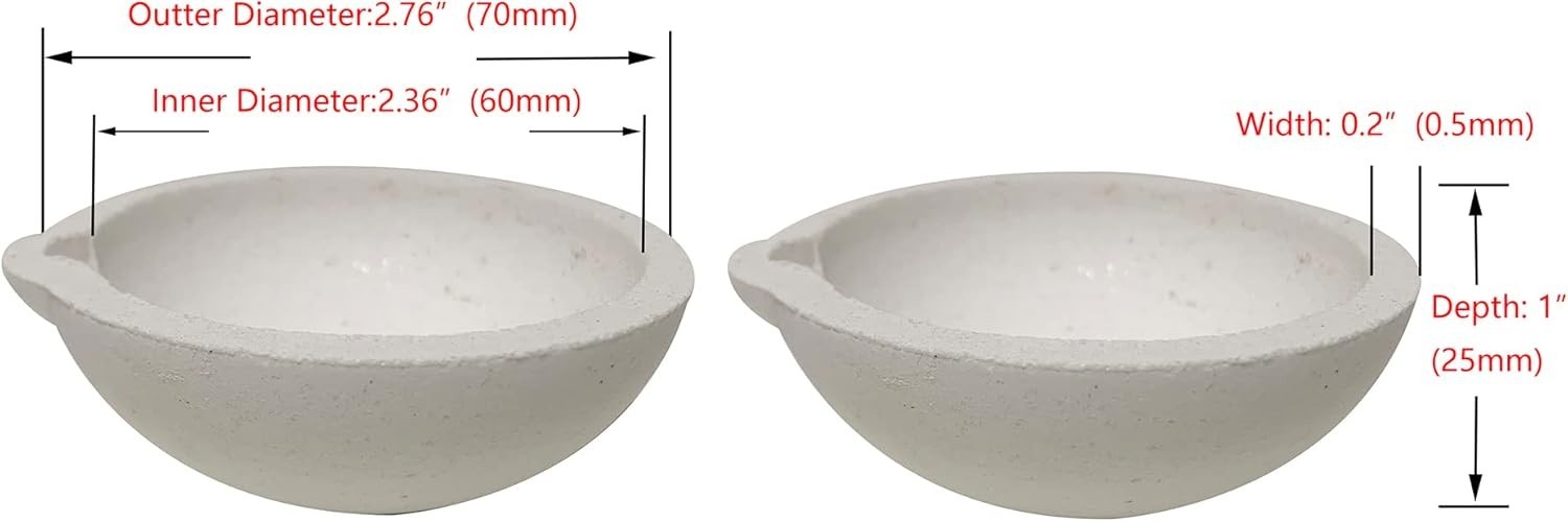Ceramic Quartz Crucible 5 Pack 2.75 Inch Melting Dish Gold Silver Casting Refini