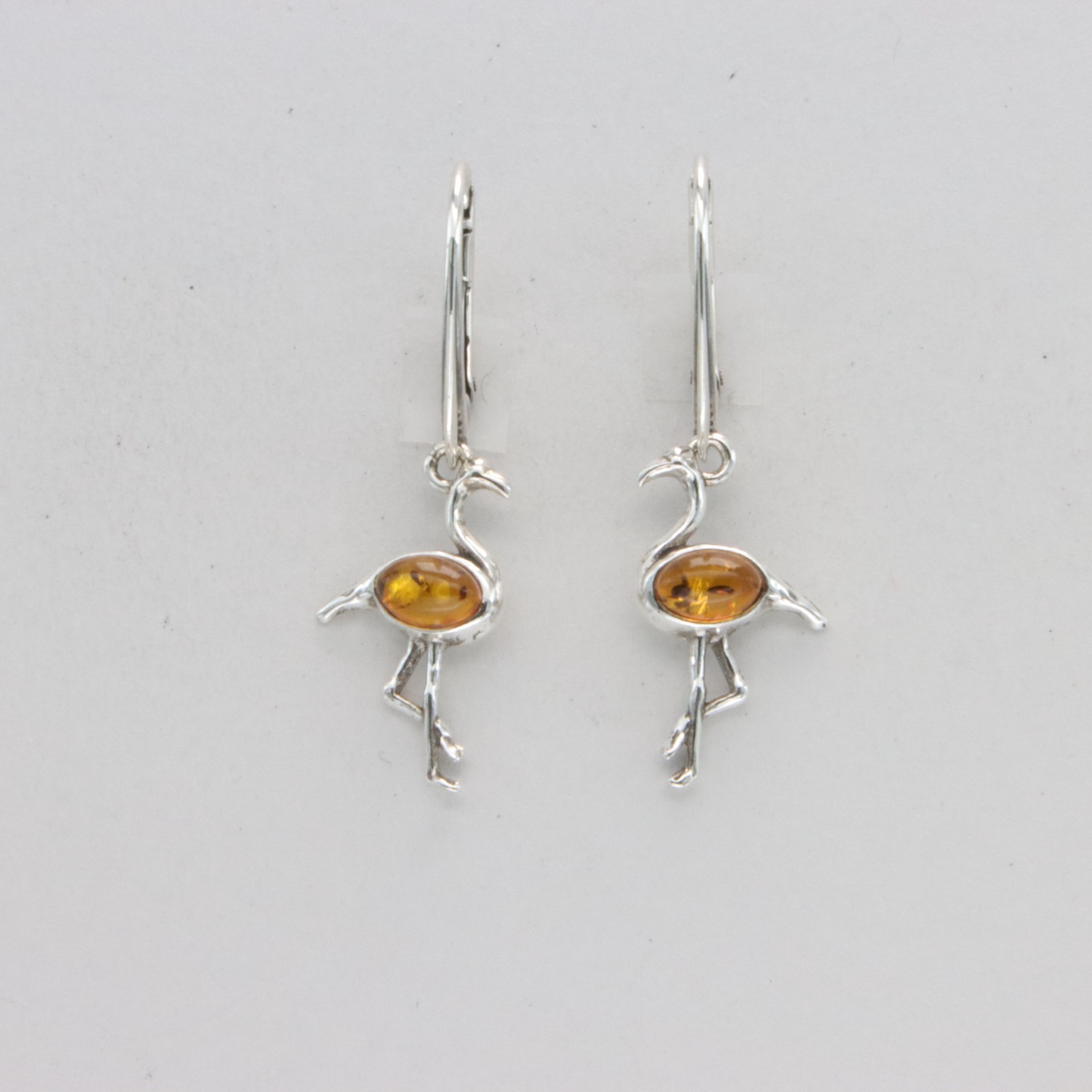 Cognac Brown BALTIC AMBER Flamingo Leveback Earrings 925 STERLING SILVER #5786e