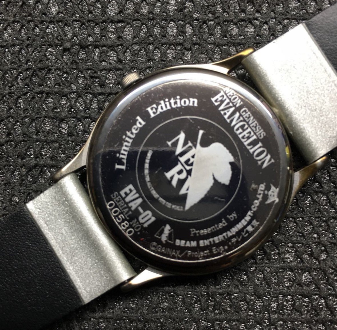 RARE! Evangelion EVA Unit 01 silver leather wristwatch Unused NEW Mens Discontin