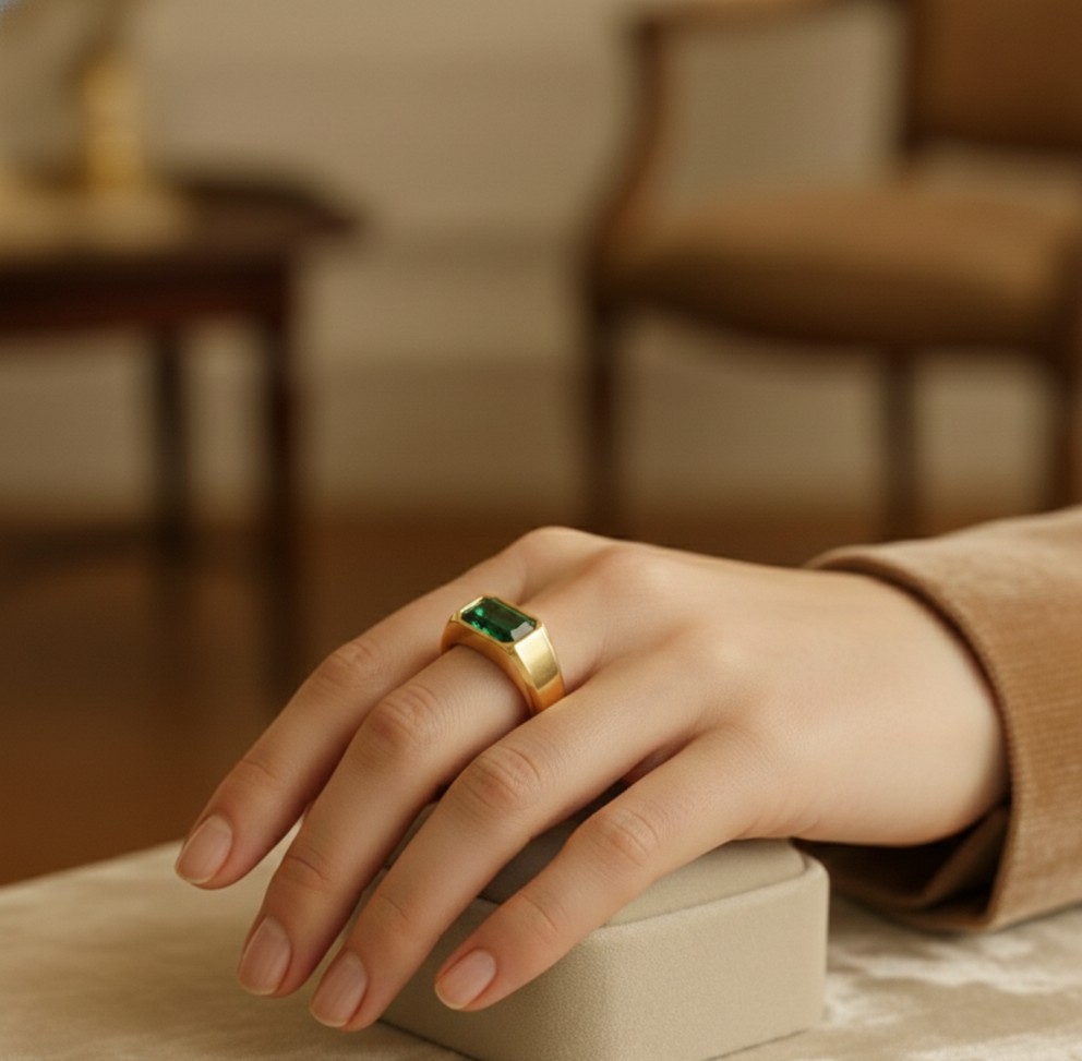 2.51 Ct Baguette Cut Natural Emerald Engagement Bezel Ring 14K Solid Yellow Gold