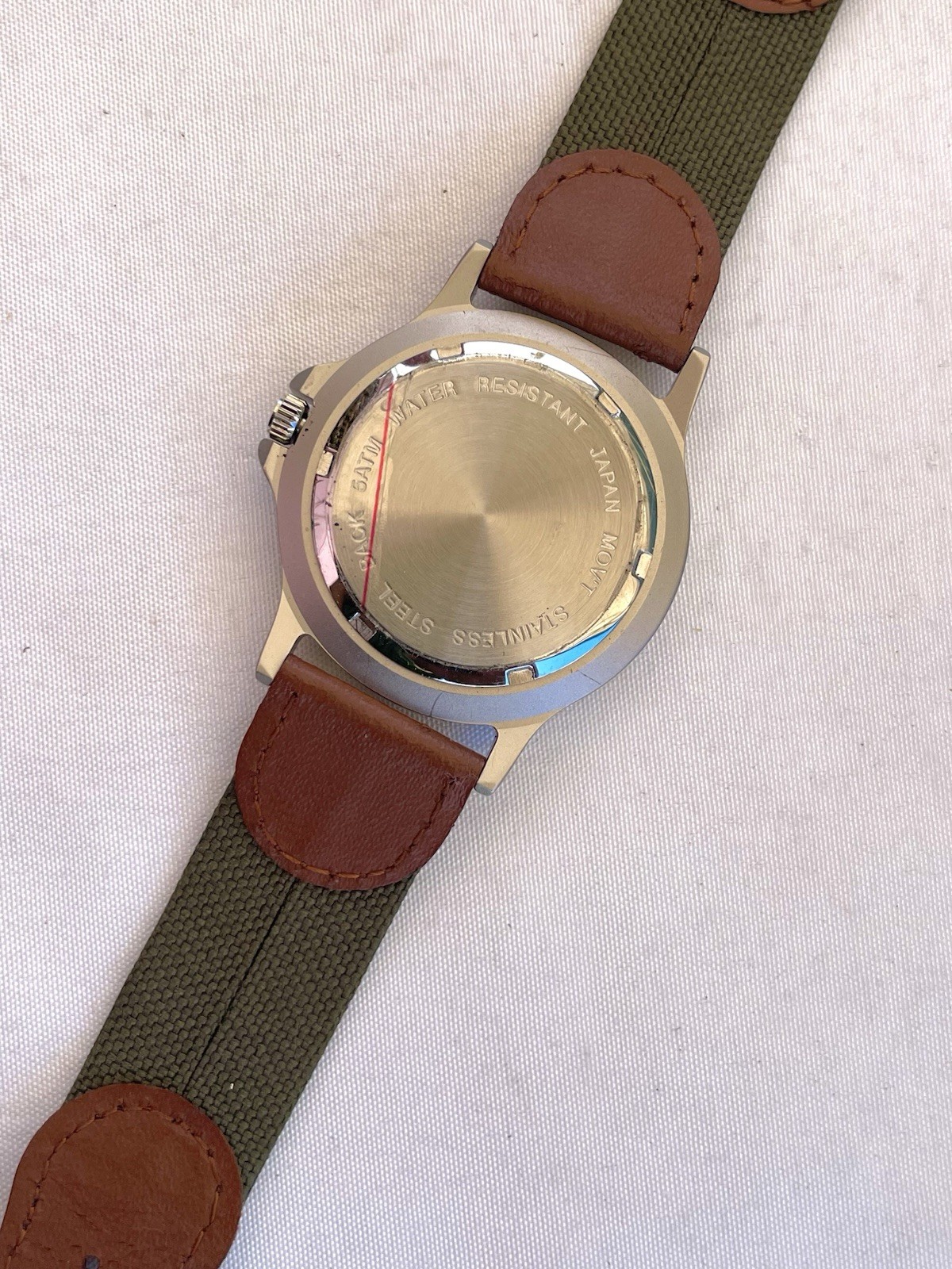 Vintage Orvis 37mm Mens Field Watch Date Black Bezel Olive Green Nylon Strap
