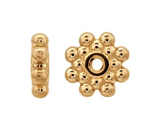 5.5mm 14K SOLID Yellow Gold Milgrain Floral Bali Daisy Style Bead Spacer Roundel