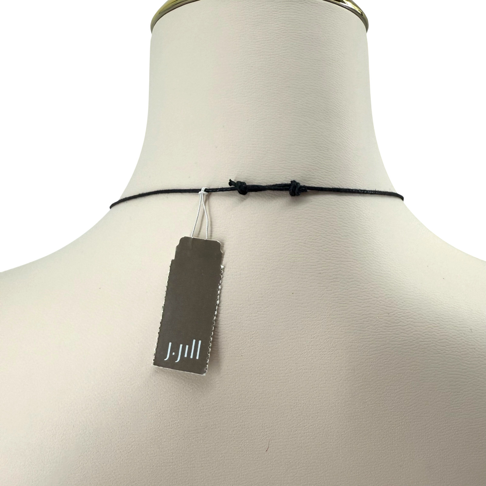 J Jill Beaded Necklace Agate Stone Pendant Gray White Black Cord Adjustable NWT