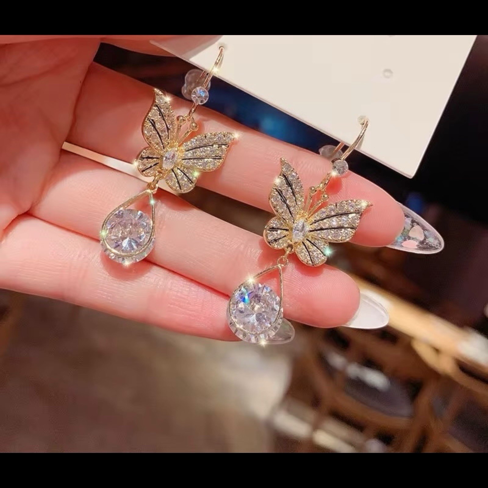 Butterfly Long Tassel Crystal Earrings Women Drop Dangle Ear Stud Gifts A10