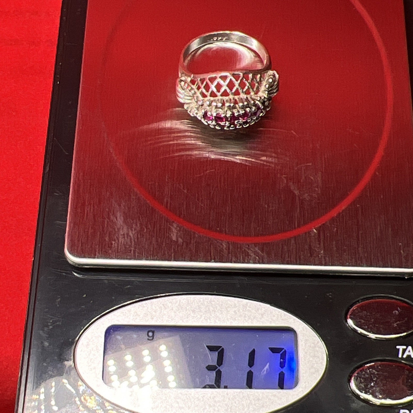 925 Sterling Silver Pink Stone Cocktail Ring Size 5.75 Vintage 3.17g