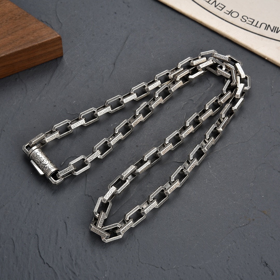 8.5MM Heavy Real 925 Sterling Silver Rectangle Link Chain Necklace Men Punk 24″