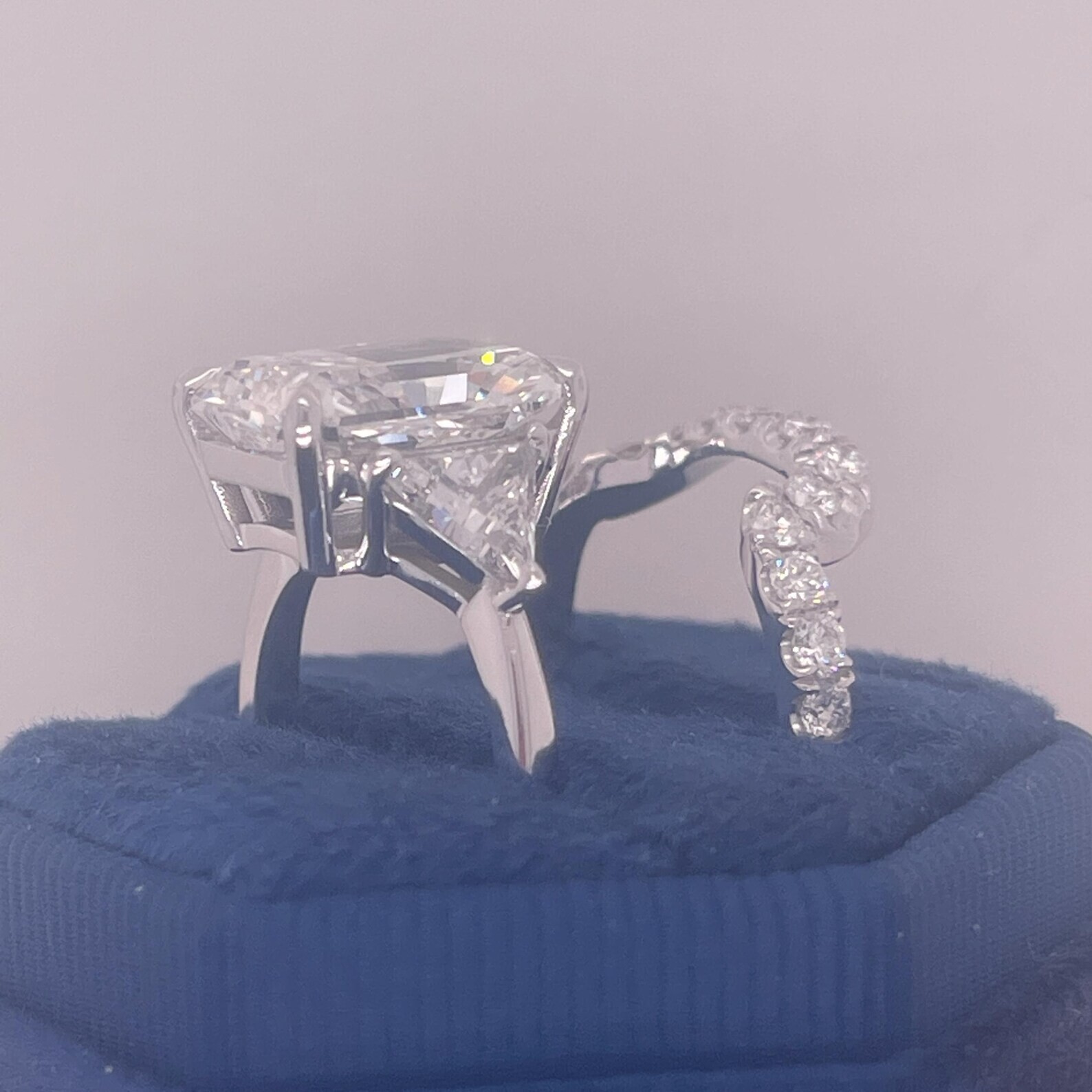 6.5 Ct Total E/VVS2 IGI CERTIFIED Lab Grown Radiant Cut Three Stone Diamond Ring