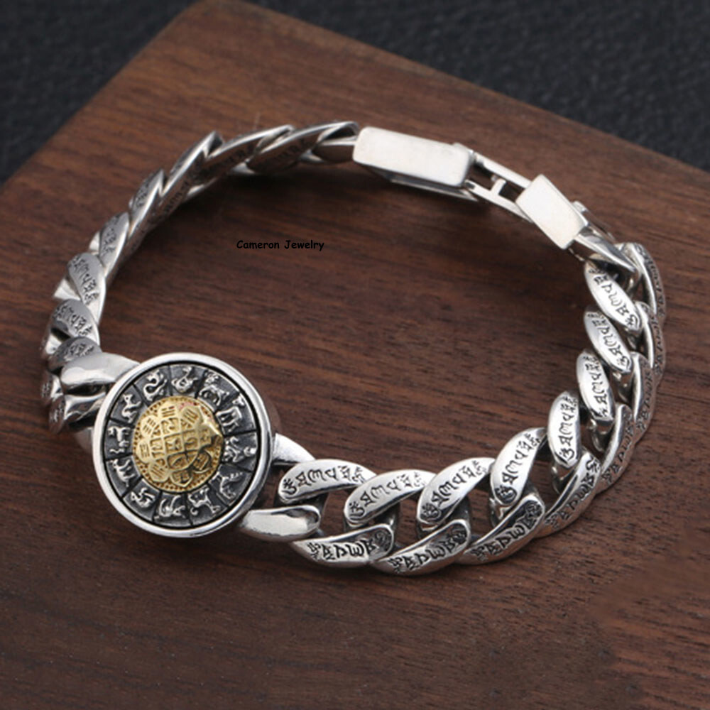 Pure S925 Sterling Silver Chain Round Six Wirds Curb Link Bracelet 7.1-8.7inch
