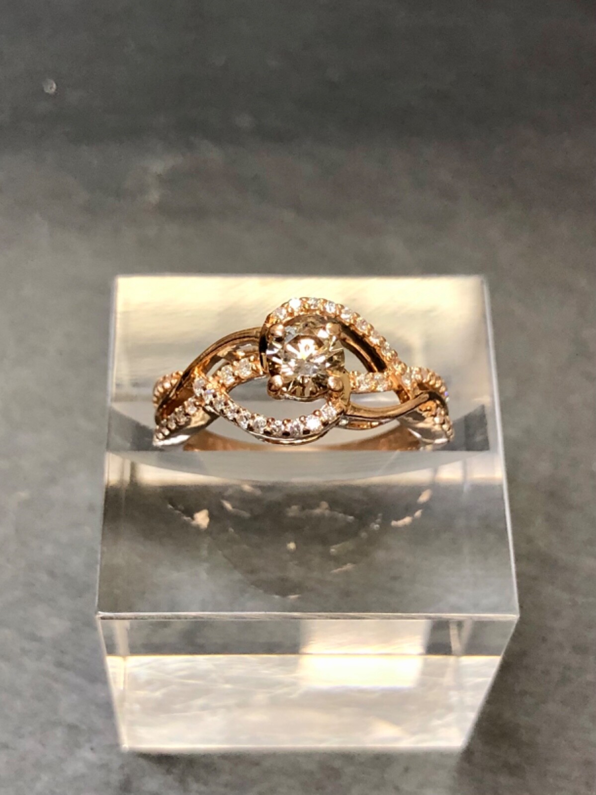 ELO 14K Rose Gold Chocolate Brown Diamond Solitaire Engagemnt Ring .46ct Center