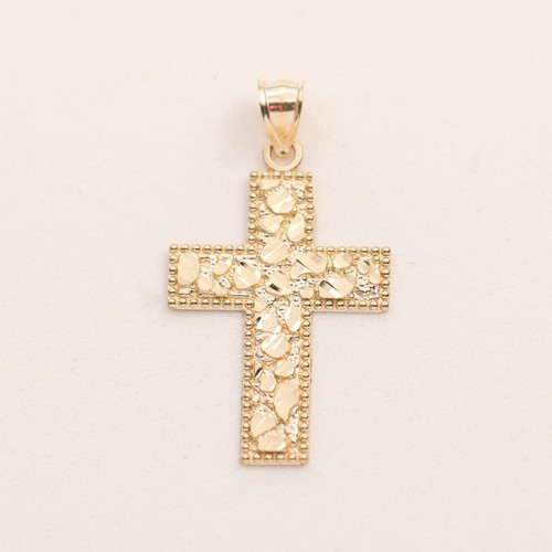 SOLID GOLD Diamond-Cut Nugget Cross Pendant 10K Yellow Gold All Sizes