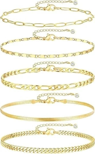 iF YOU Gold Ankle Bracelets for Women, 14k Gold Plated Waterproof Cuban Link Cha