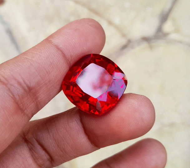 36.12 Ct GIE Certified Unheated Myanmar Red Ruby Cushion Cut Loose Gemstone