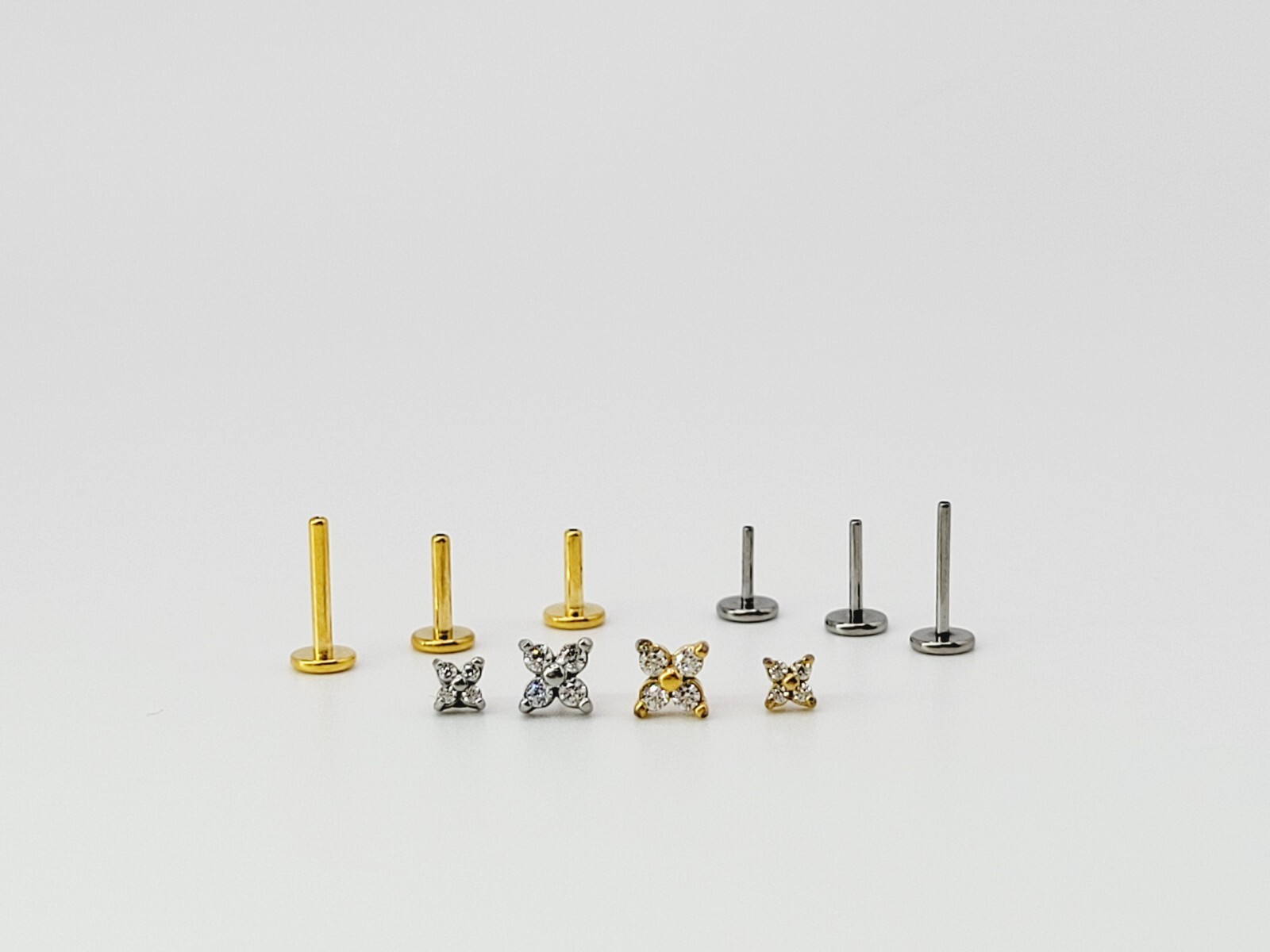 20G/18G/16G Titanium Labret 4 stones Push Pin Threadless Flat Back Stud Earring