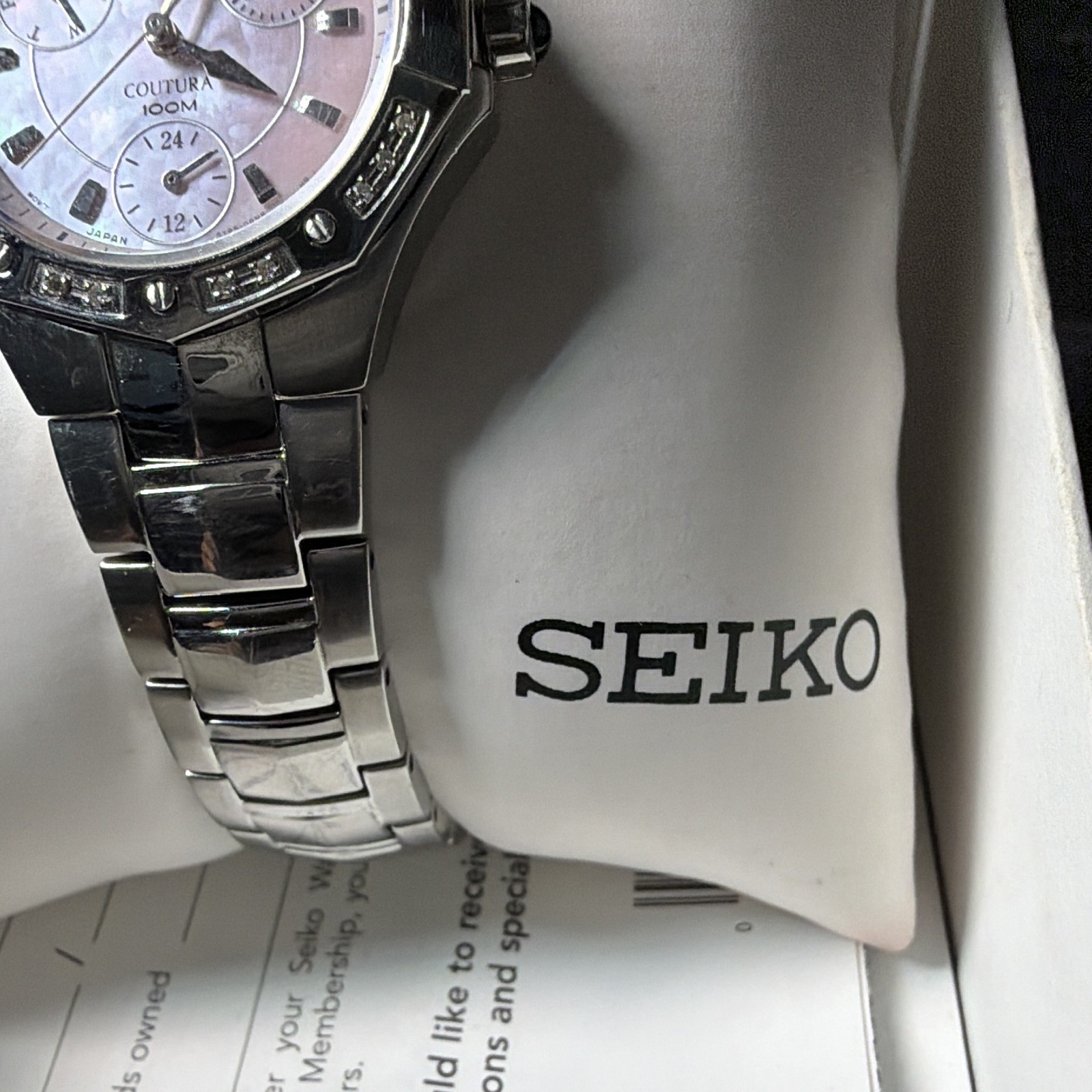 Seiko Coutura Women’s Pink Mother of Pearl Diamond Bezel 100M Quartz Watch
