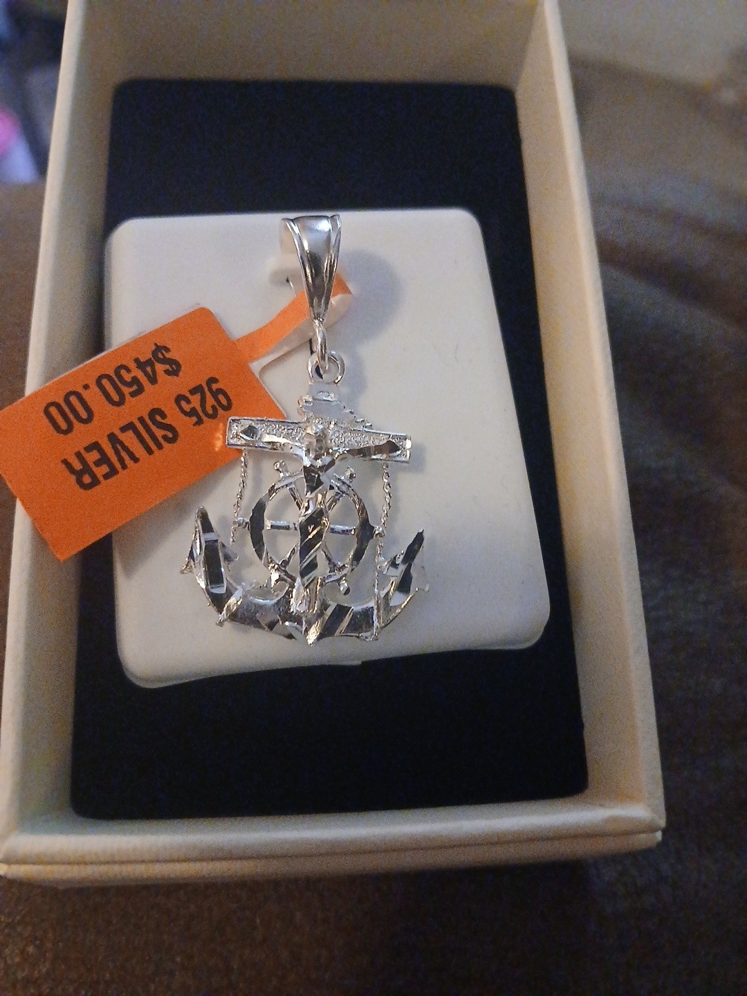 Solid 925 Sterling Silver Jesus Anchor Pendant