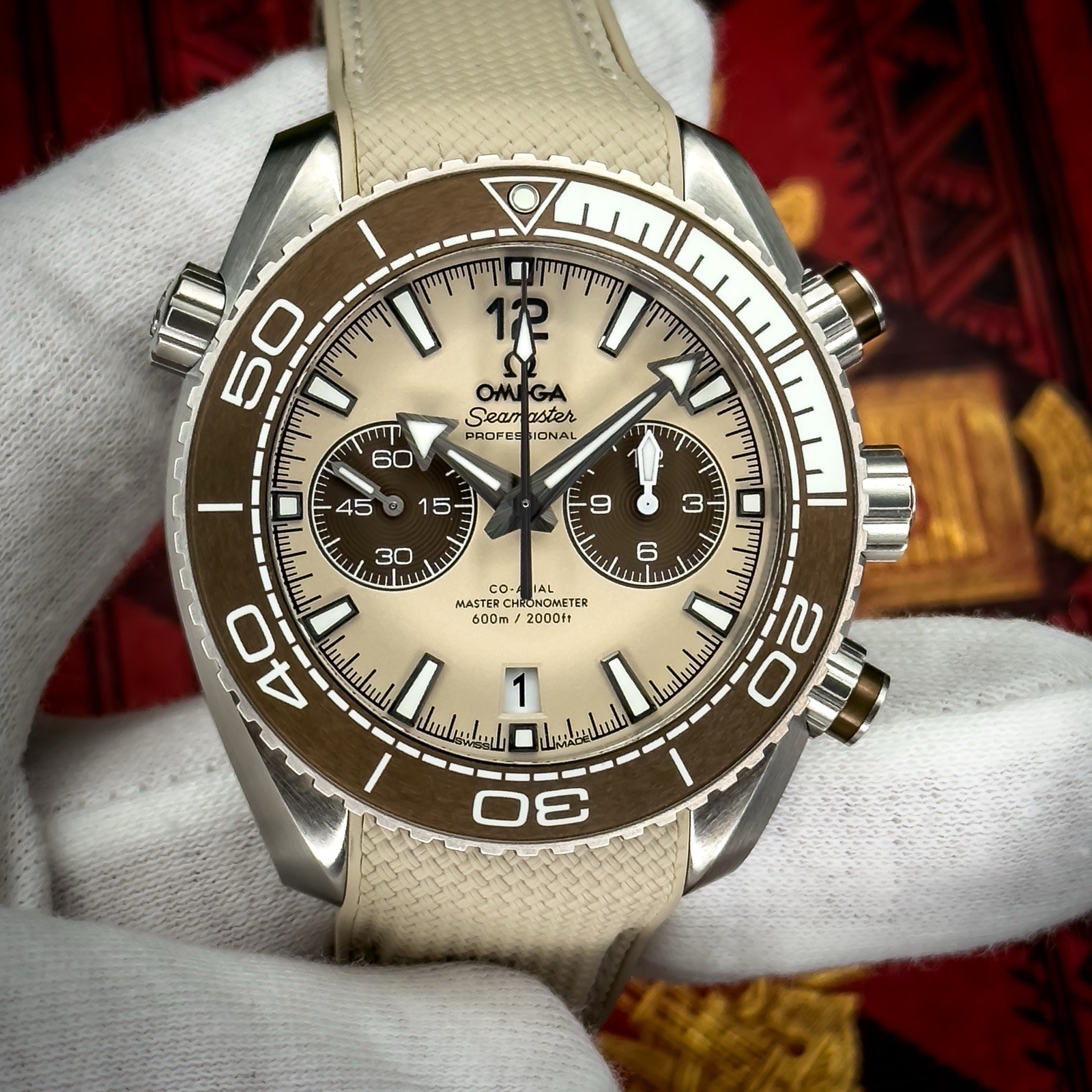 Omega Seamaster Planet Ocean Chronograph Beige Dial 45.5mm 215.32.46.51.09.001