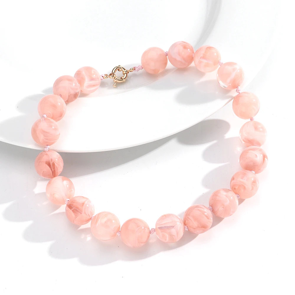 Handmade Resin Bead Choker Necklace Vintage Round Rope Chain Jewelry Women