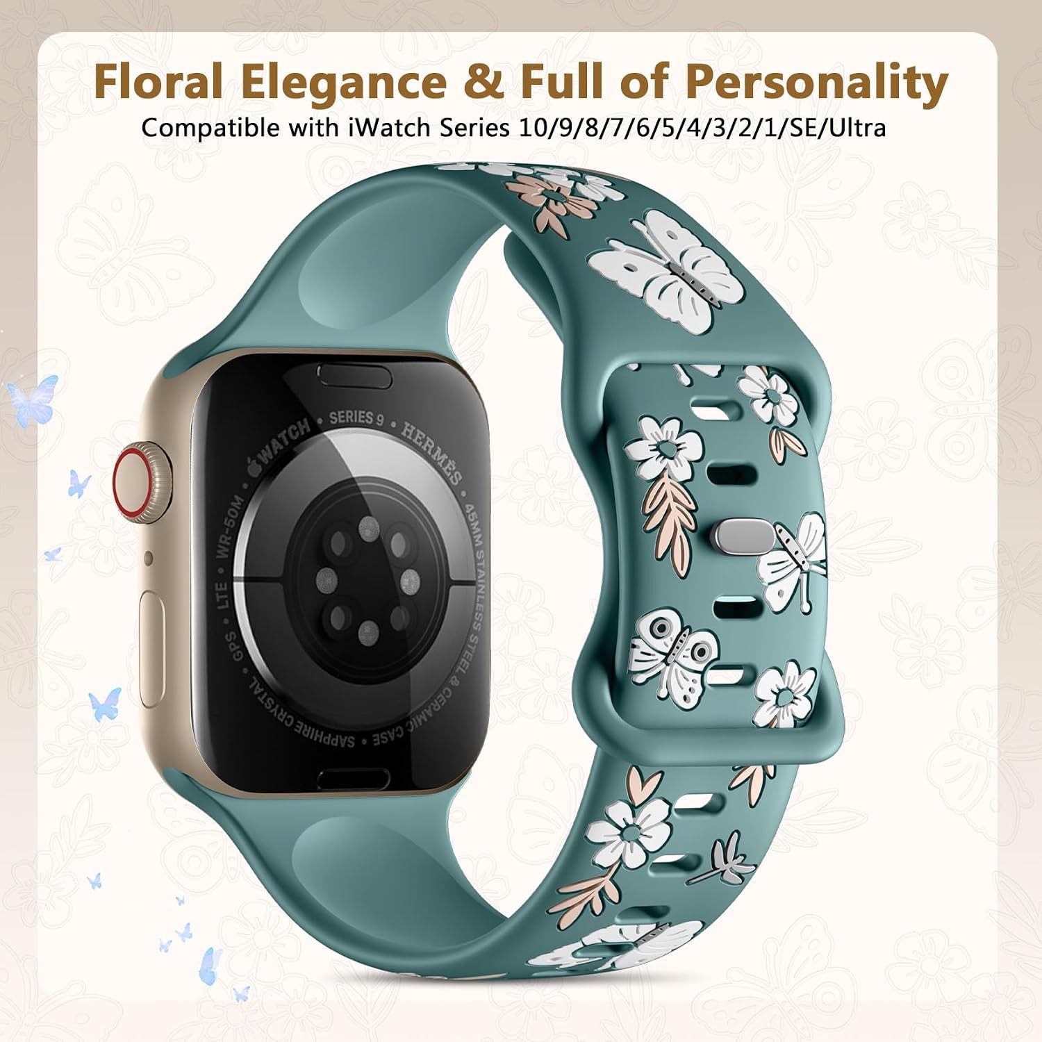 Floral Band Compatible with Apple Watch Band for Women 40Mm 38Mm 41Mm 42Mm 44Mm
