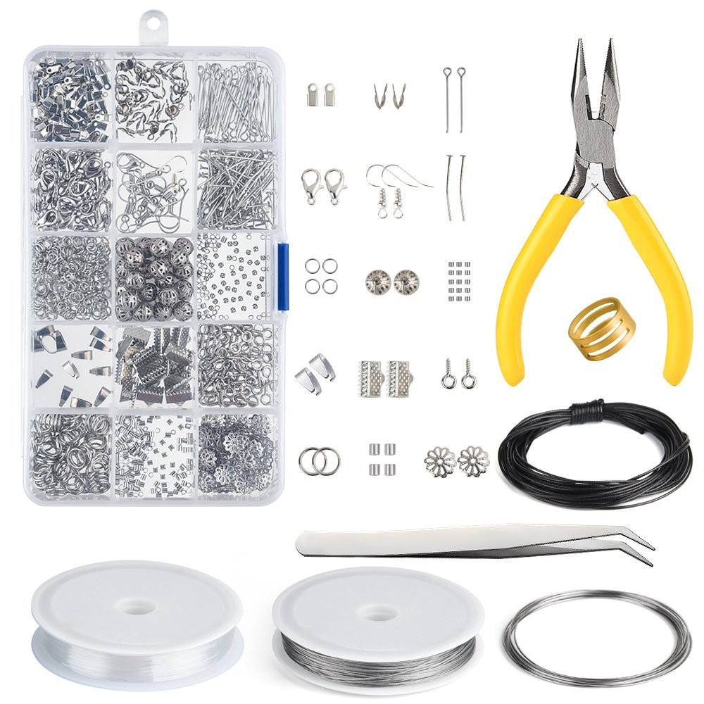 Kuuqa Jewelry Making Kit Findings Small, silver, gold, black, clear