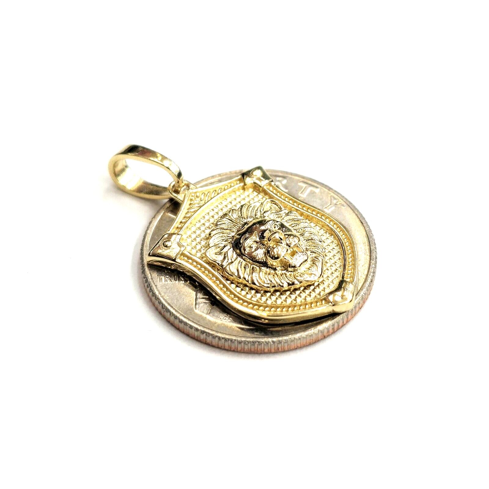 14k yellow solid Gold lion Leo head face shield Pendant charm fine jewelry 3.8g