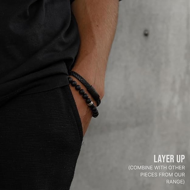 Men’s Black Clasp Braided Leather Bracelet – Small Black Clasp Leather