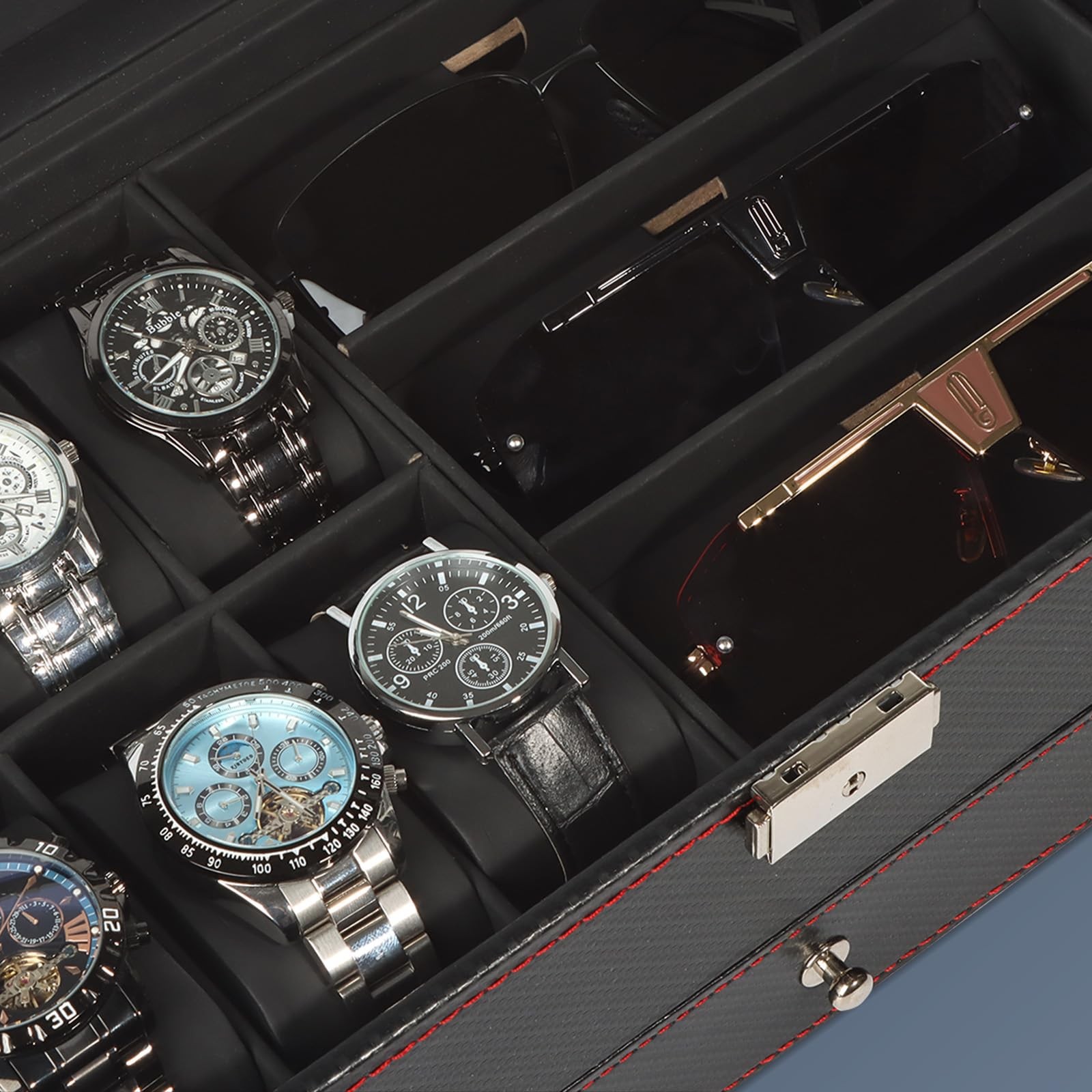 GLJ Jewelry Box for Men, 6 Slot Watch Organizer 6-Slots, Black