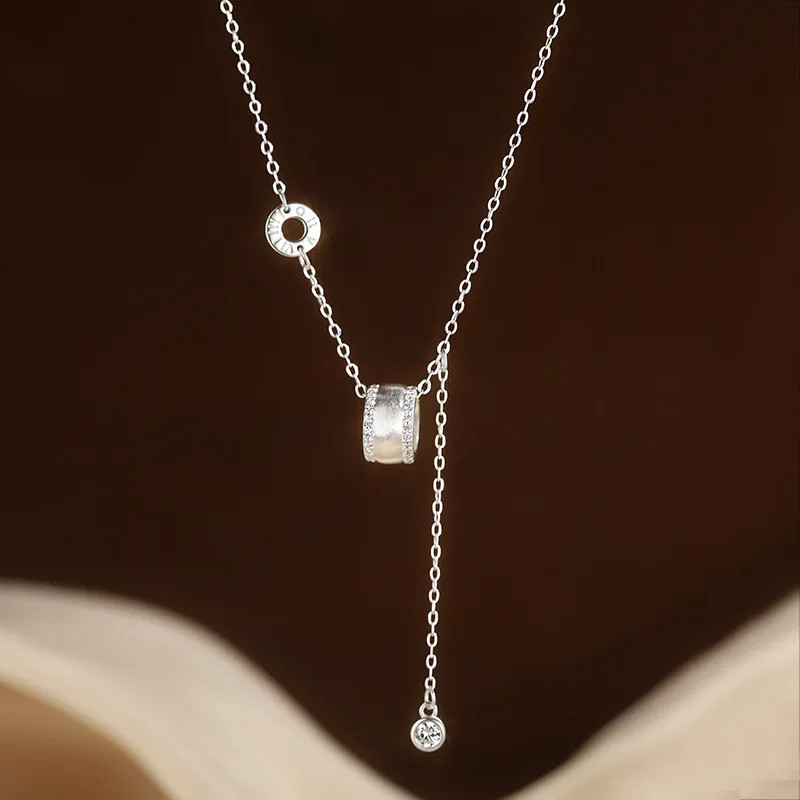 Silver Color Geometry Hollow Round Zircon Tassels Necklaces for Women Fashion Je