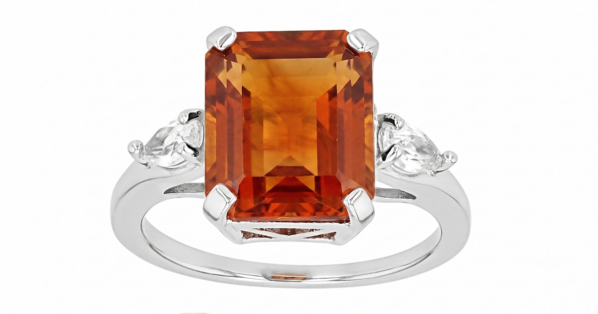 4.00 Carat Emerald Cut Natural Hessonite 925 Silver Handmade Men’s Women’s Ring